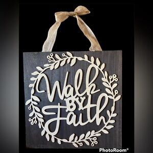 Walk By Faith 16”x16” hanging wooden farmhouse sign